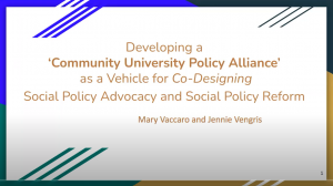 Poster for Developing a 'Community University Policy Alliance'